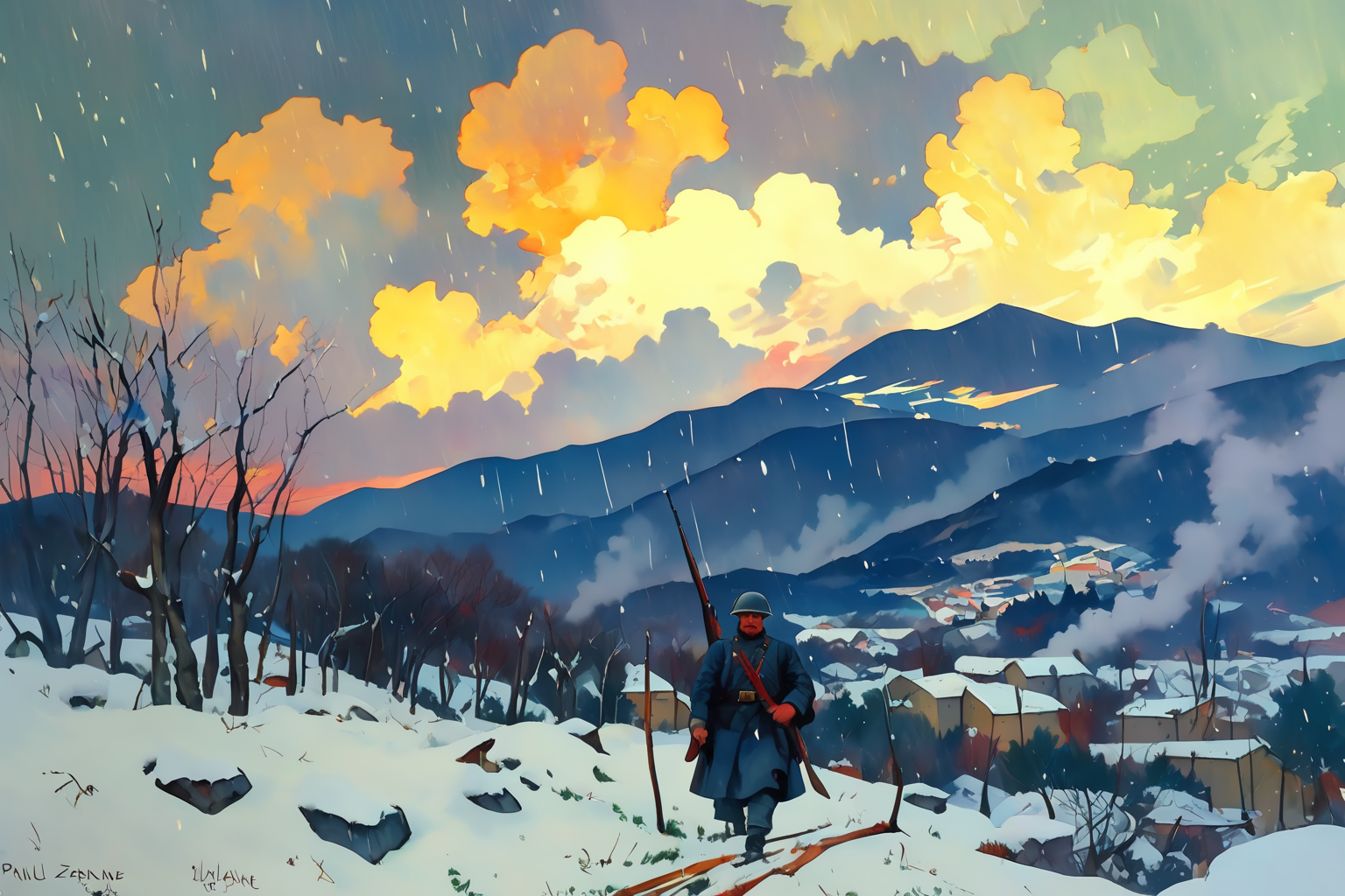 Soldier in Snowy Landscape