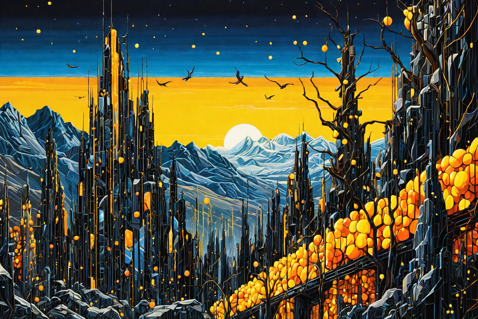 Mystical night scene, fantasy art